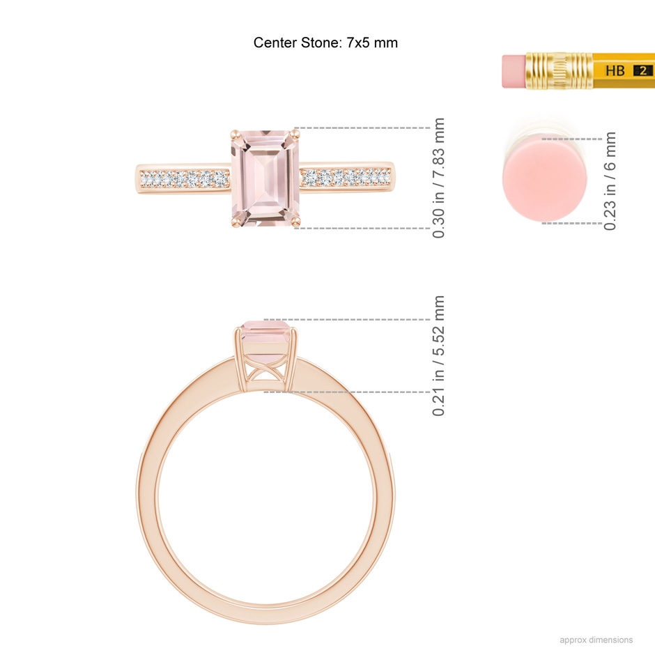 7x5mm AA Octagonal Morganite Cocktail Ring with Diamonds in Rose Gold ruler