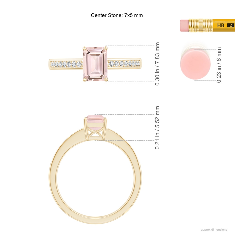 7x5mm AA Octagonal Morganite Cocktail Ring with Diamonds in Yellow Gold ruler