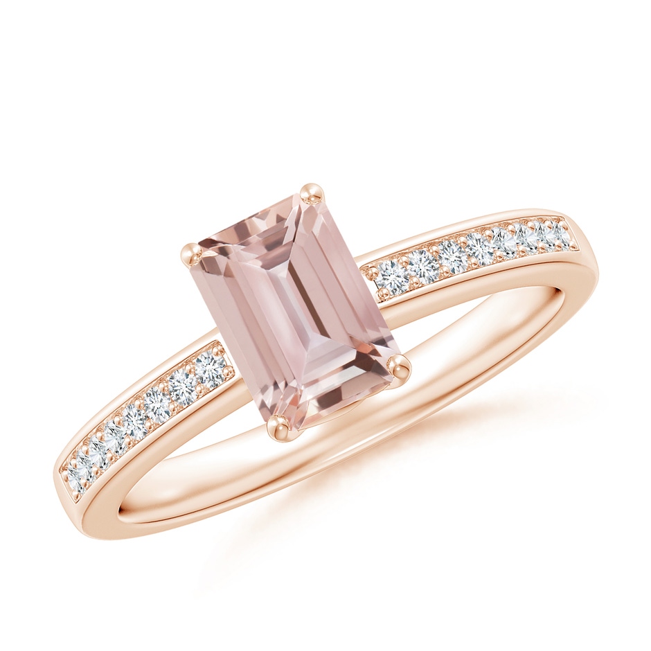 7x5mm AAA Octagonal Morganite Cocktail Ring with Diamonds in Rose Gold 