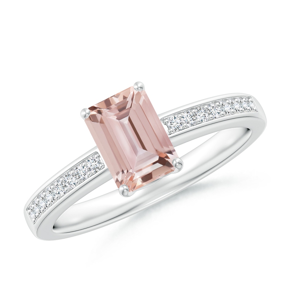 7x5mm AAA Octagonal Morganite Cocktail Ring with Diamonds in White Gold 