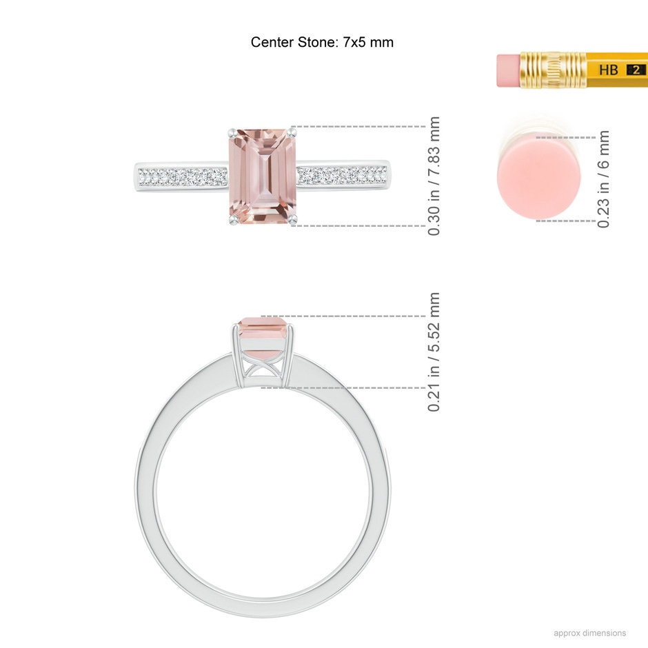 7x5mm AAA Octagonal Morganite Cocktail Ring with Diamonds in White Gold ruler