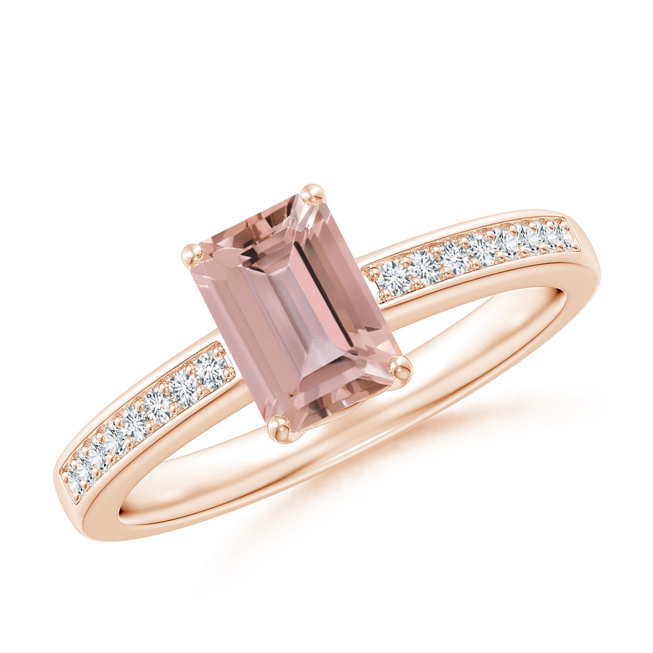 7x5mm AAAA Octagonal Morganite Cocktail Ring with Diamonds in Rose Gold 