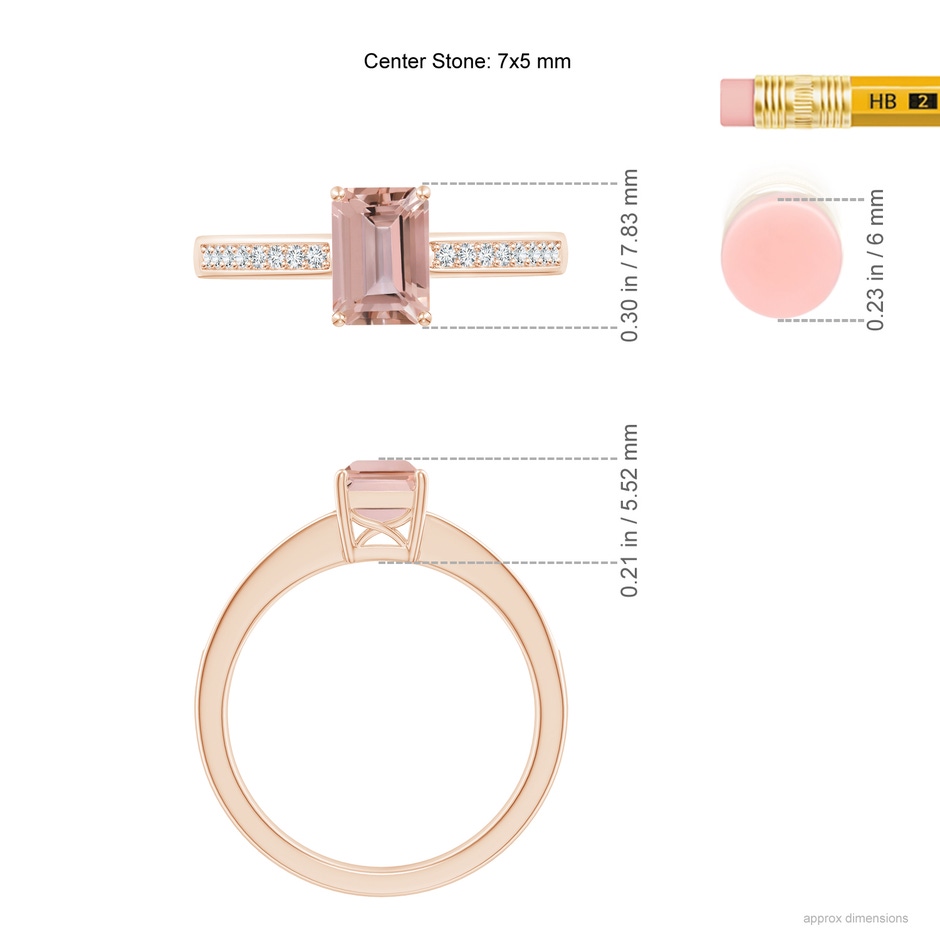7x5mm AAAA Octagonal Morganite Cocktail Ring with Diamonds in Rose Gold ruler