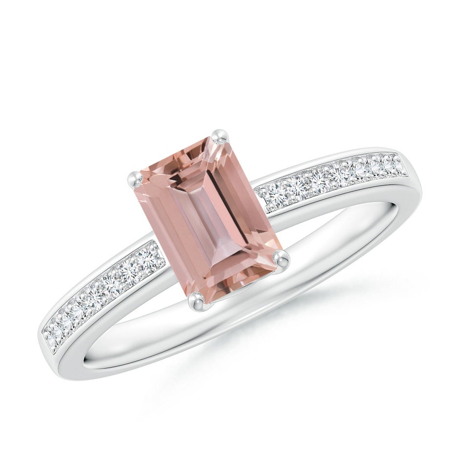 7x5mm AAAA Octagonal Morganite Cocktail Ring with Diamonds in White Gold 