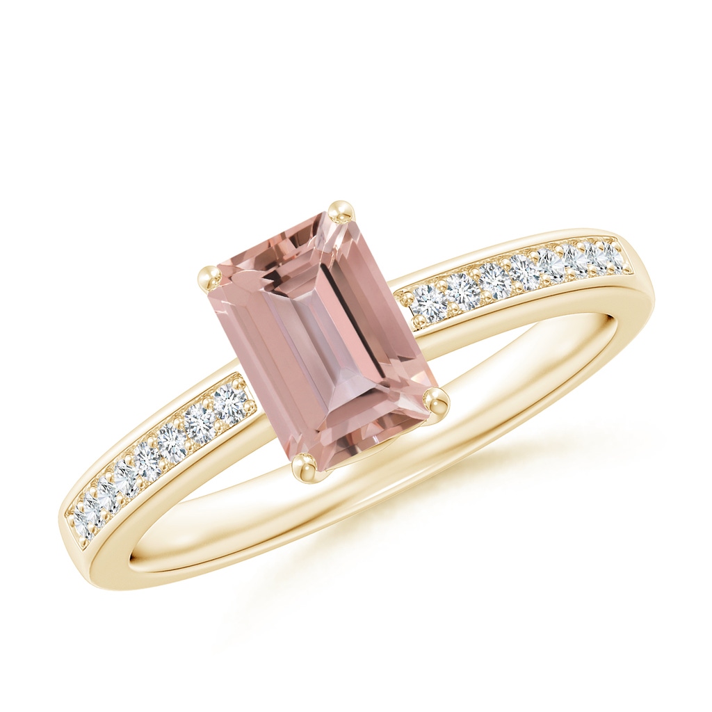 7x5mm AAAA Octagonal Morganite Cocktail Ring with Diamonds in Yellow Gold