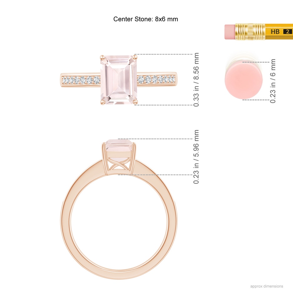 8x6mm A Octagonal Morganite Cocktail Ring with Diamonds in Rose Gold ruler