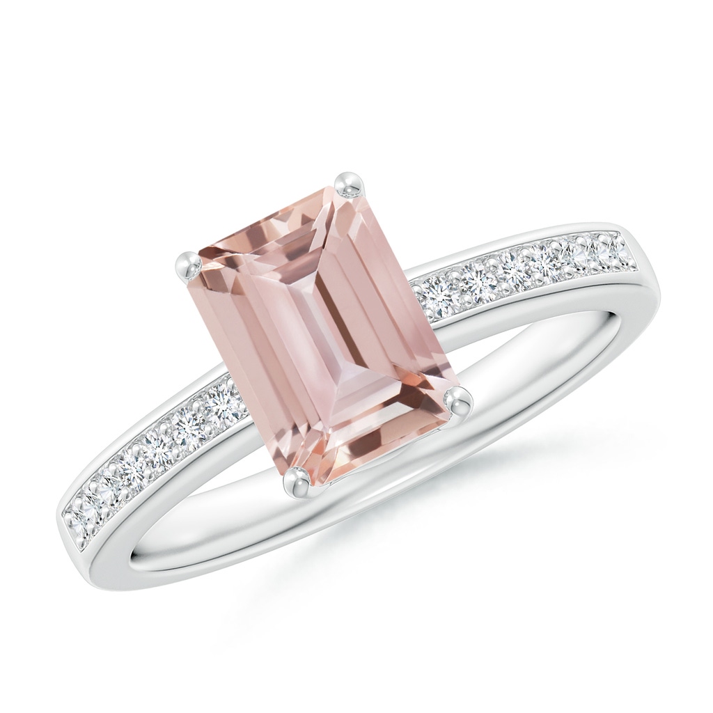 8x6mm AAA Octagonal Morganite Cocktail Ring with Diamonds in White Gold