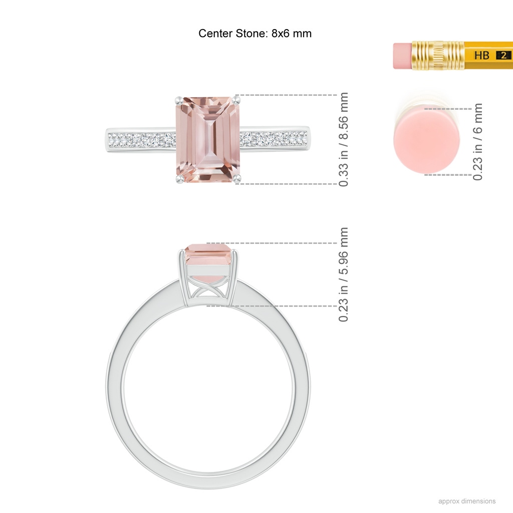 8x6mm AAA Octagonal Morganite Cocktail Ring with Diamonds in White Gold Ruler