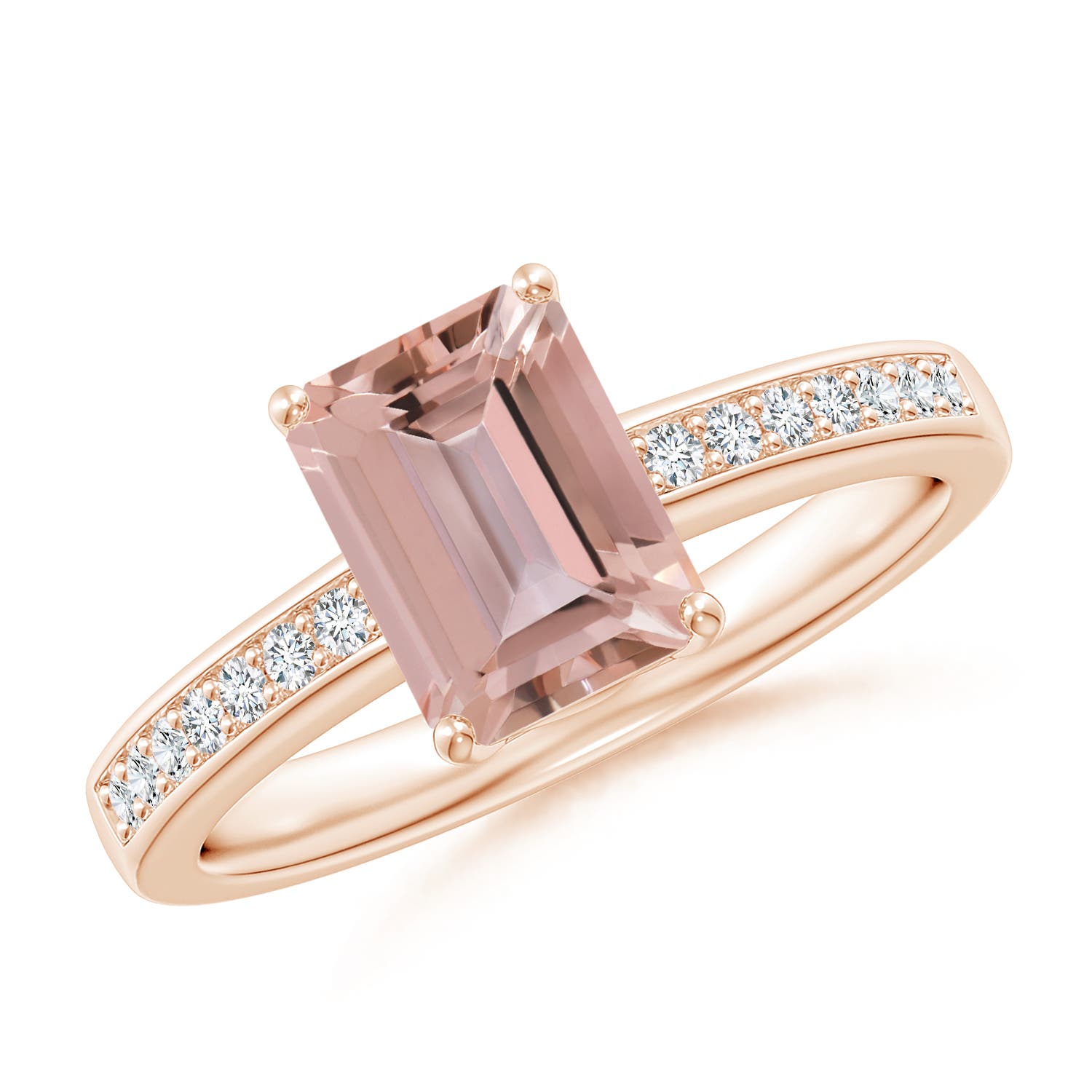 8x6mm AAAA Octagonal Morganite Cocktail Ring with Diamonds in Rose Gold