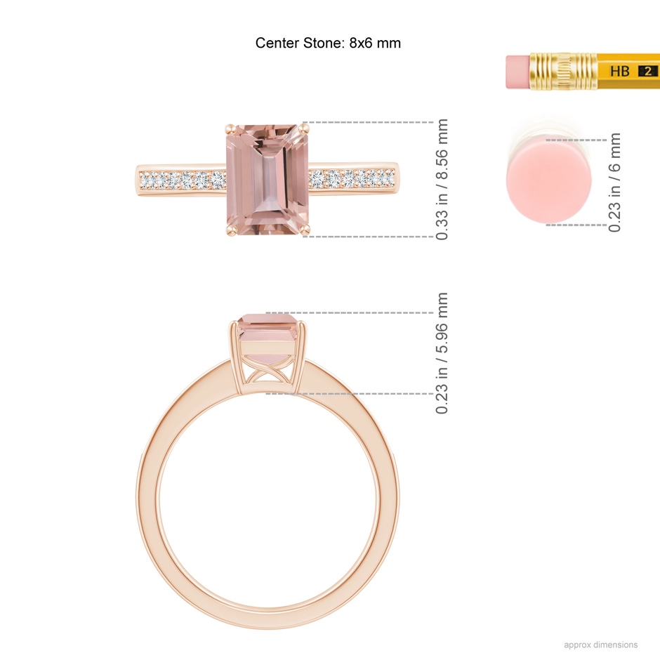 8x6mm AAAA Octagonal Morganite Cocktail Ring with Diamonds in Rose Gold ruler