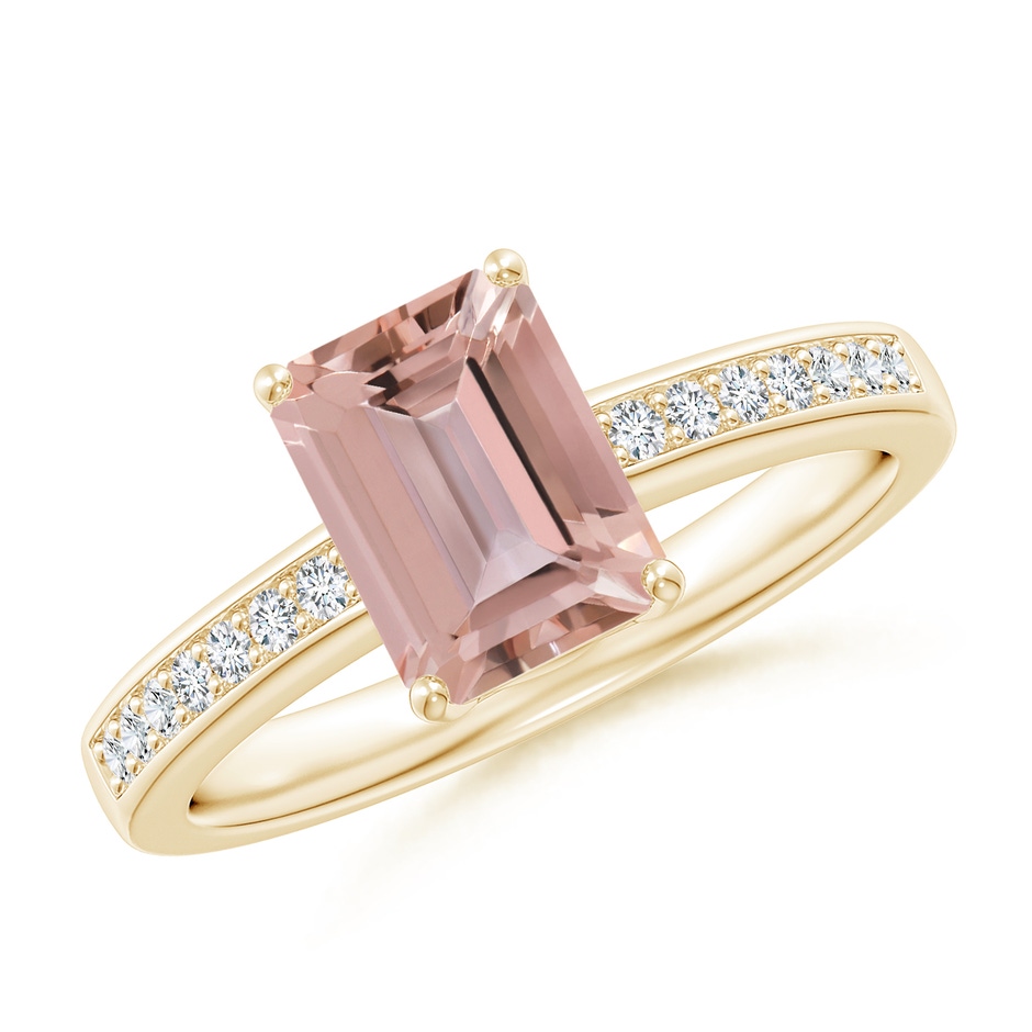 8x6mm AAAA Octagonal Morganite Cocktail Ring with Diamonds in Yellow Gold 