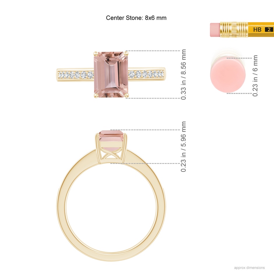 8x6mm AAAA Octagonal Morganite Cocktail Ring with Diamonds in Yellow Gold ruler