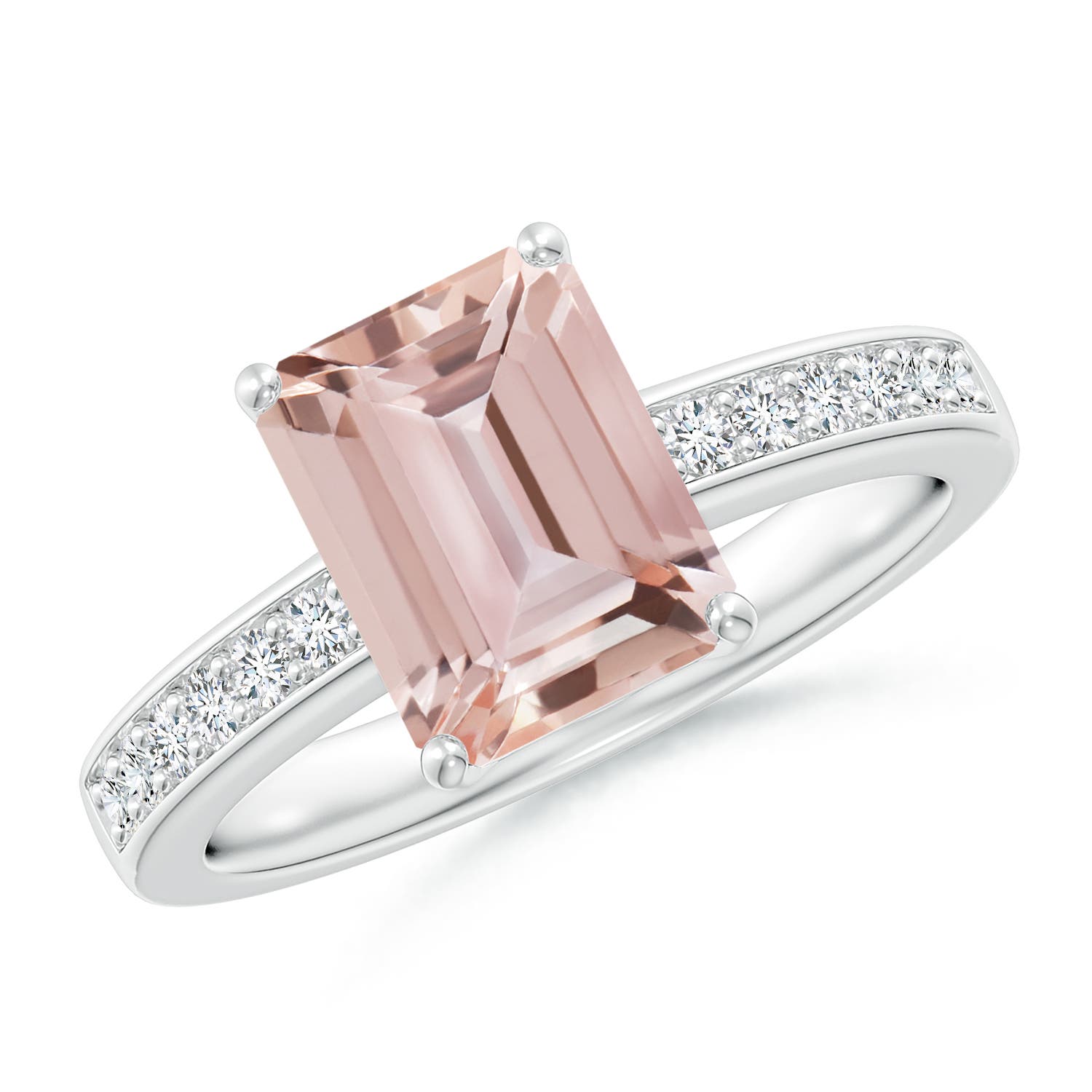 9x7mm AAA Octagonal Morganite Cocktail Ring with Diamonds in P950 Platinum