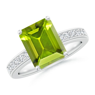 10x8mm AAA Octagonal Peridot Cocktail Ring with Diamonds in White Gold