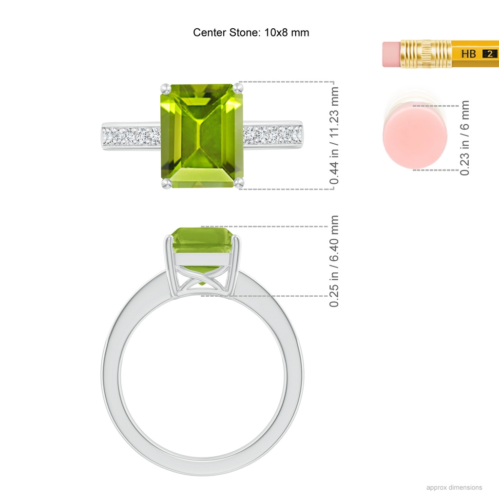 10x8mm AAA Octagonal Peridot Cocktail Ring with Diamonds in White Gold Ruler