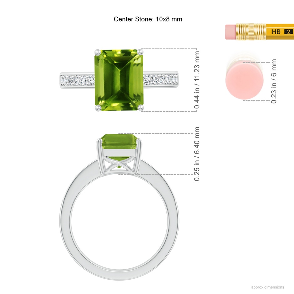 10x8mm AAAA Octagonal Peridot Cocktail Ring with Diamonds in P950 Platinum ruler