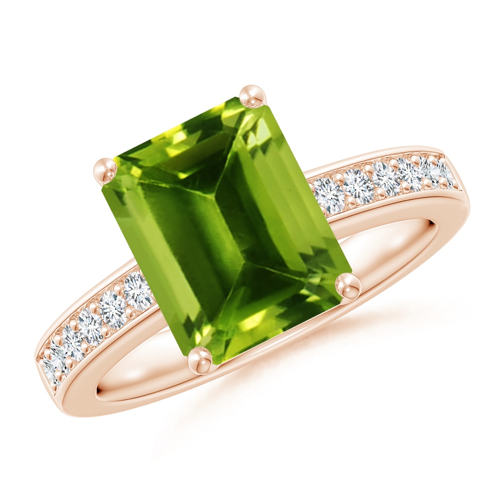 10x8mm AAAA Octagonal Peridot Cocktail Ring with Diamonds in Rose Gold