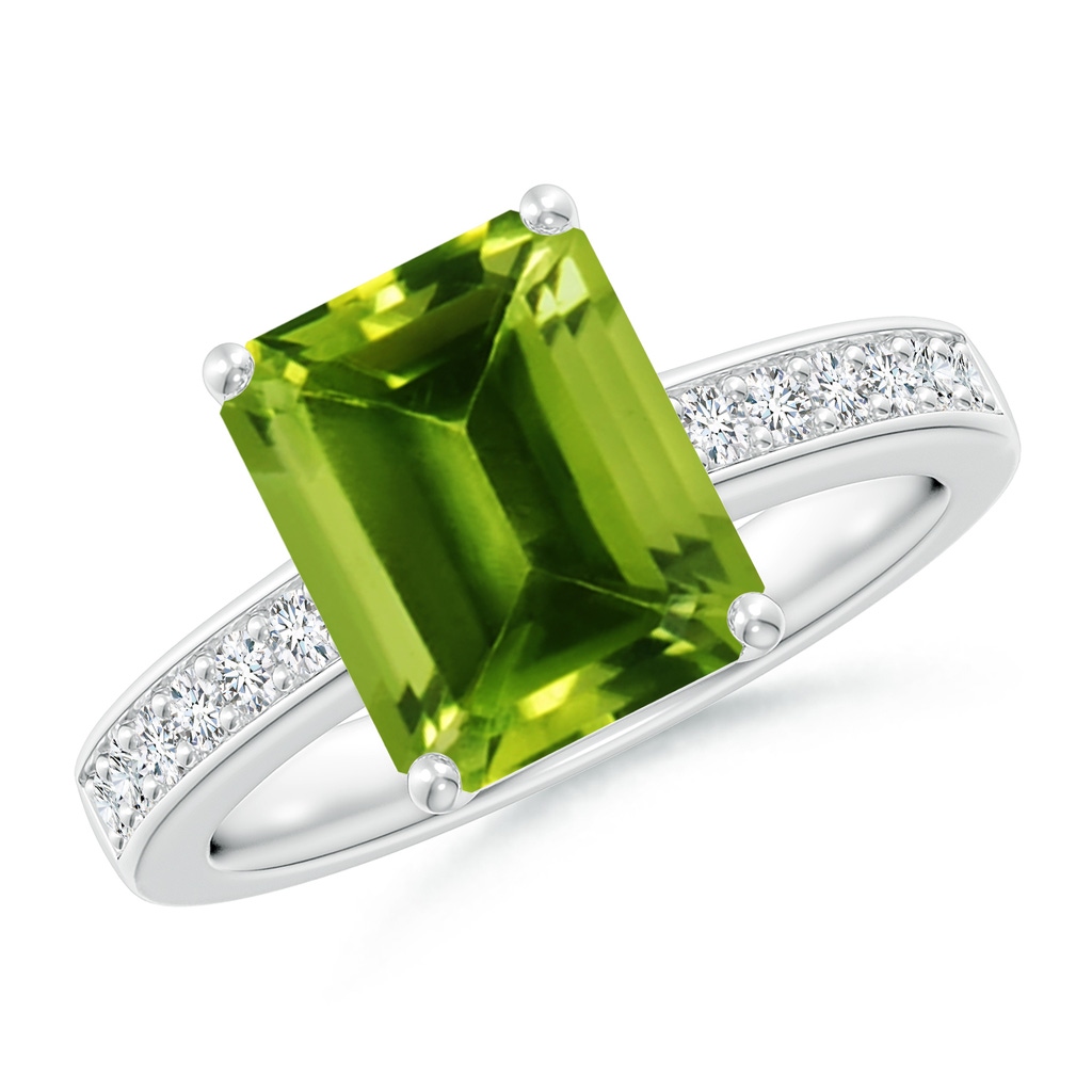 10x8mm AAAA Octagonal Peridot Cocktail Ring with Diamonds in White Gold