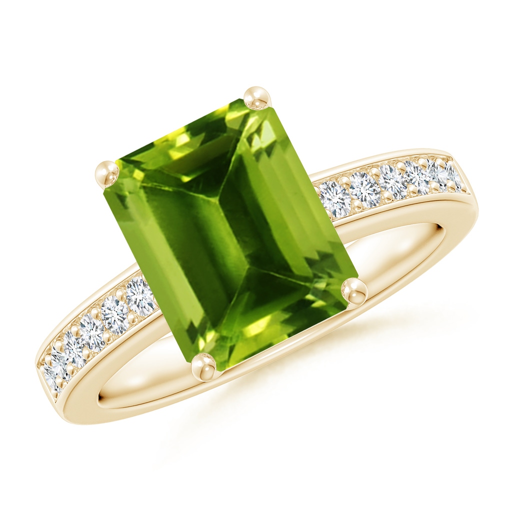 10x8mm AAAA Octagonal Peridot Cocktail Ring with Diamonds in Yellow Gold