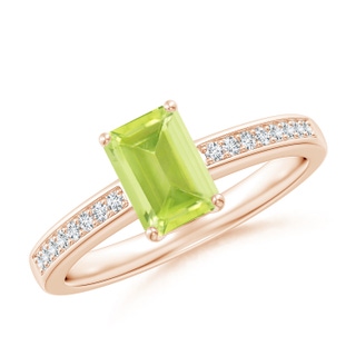 7x5mm A Octagonal Peridot Cocktail Ring with Diamonds in Rose Gold