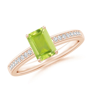 7x5mm AA Octagonal Peridot Cocktail Ring with Diamonds in Rose Gold