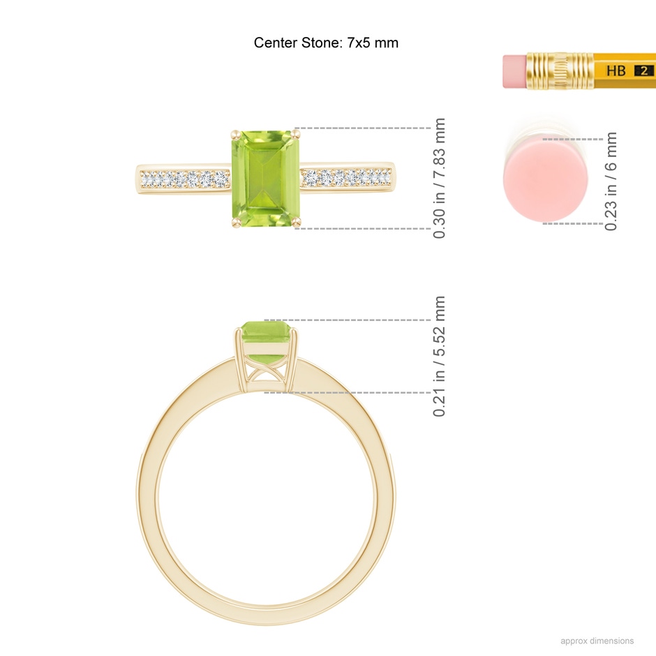 7x5mm AA Octagonal Peridot Cocktail Ring with Diamonds in Yellow Gold ruler