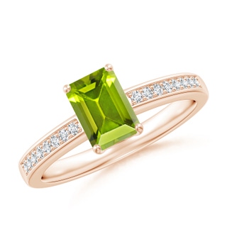 7x5mm AAA Octagonal Peridot Cocktail Ring with Diamonds in 10K Rose Gold
