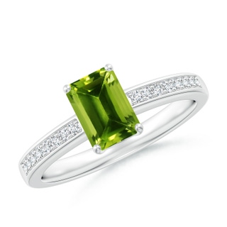 7x5mm AAAA Octagonal Peridot Cocktail Ring with Diamonds in P950 Platinum