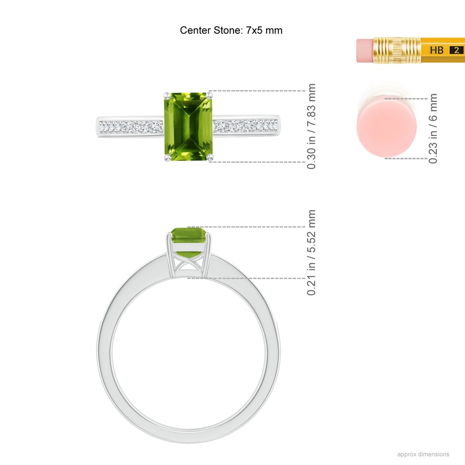 7x5mm AAAA Octagonal Peridot Cocktail Ring with Diamonds in White Gold ruler