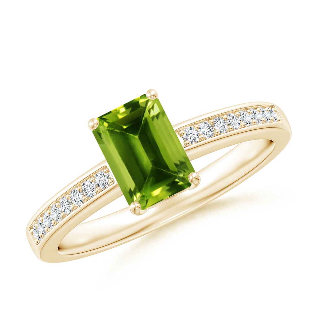 7x5mm AAAA Octagonal Peridot Cocktail Ring with Diamonds in Yellow Gold