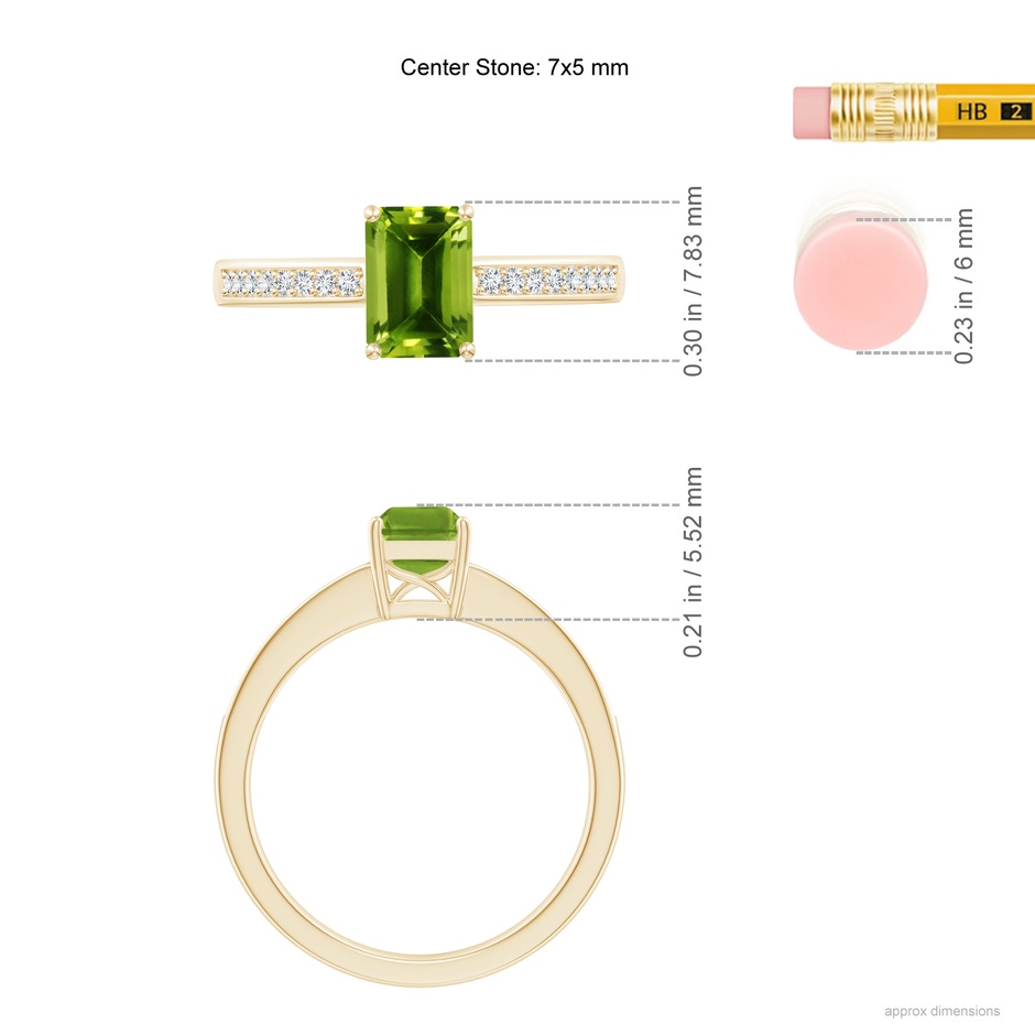 7x5mm AAAA Octagonal Peridot Cocktail Ring with Diamonds in Yellow Gold ruler