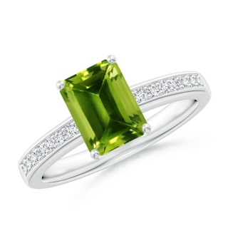 8x6mm AAAA Octagonal Peridot Cocktail Ring with Diamonds in P950 Platinum