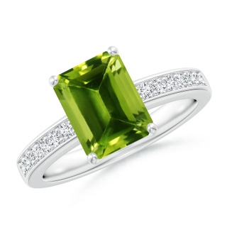 9x7mm AAAA Octagonal Peridot Cocktail Ring with Diamonds in P950 Platinum