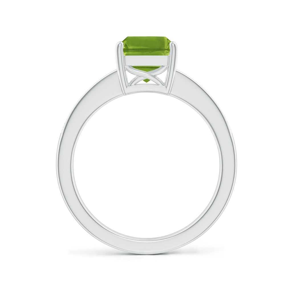 9x7mm AAAA Octagonal Peridot Cocktail Ring with Diamonds in White Gold - side 1