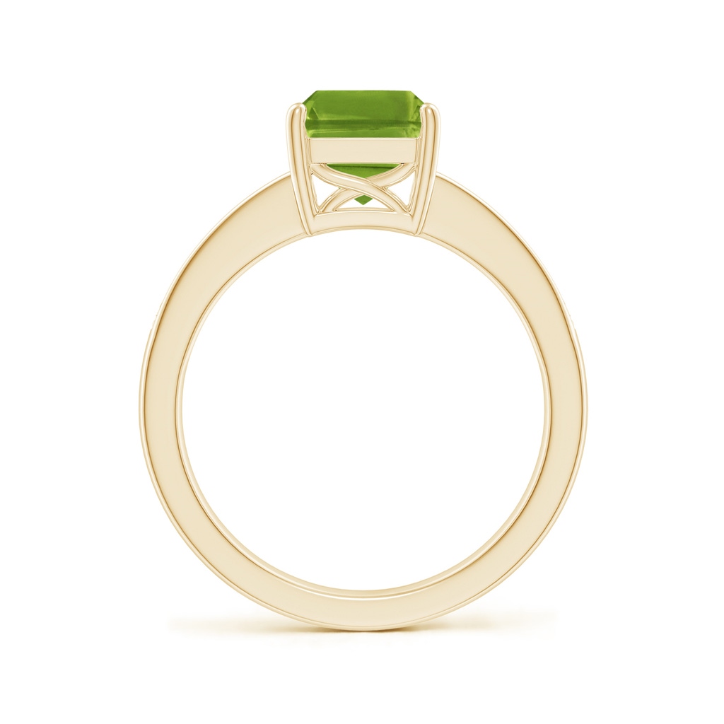 9x7mm AAAA Octagonal Peridot Cocktail Ring with Diamonds in Yellow Gold - side 1