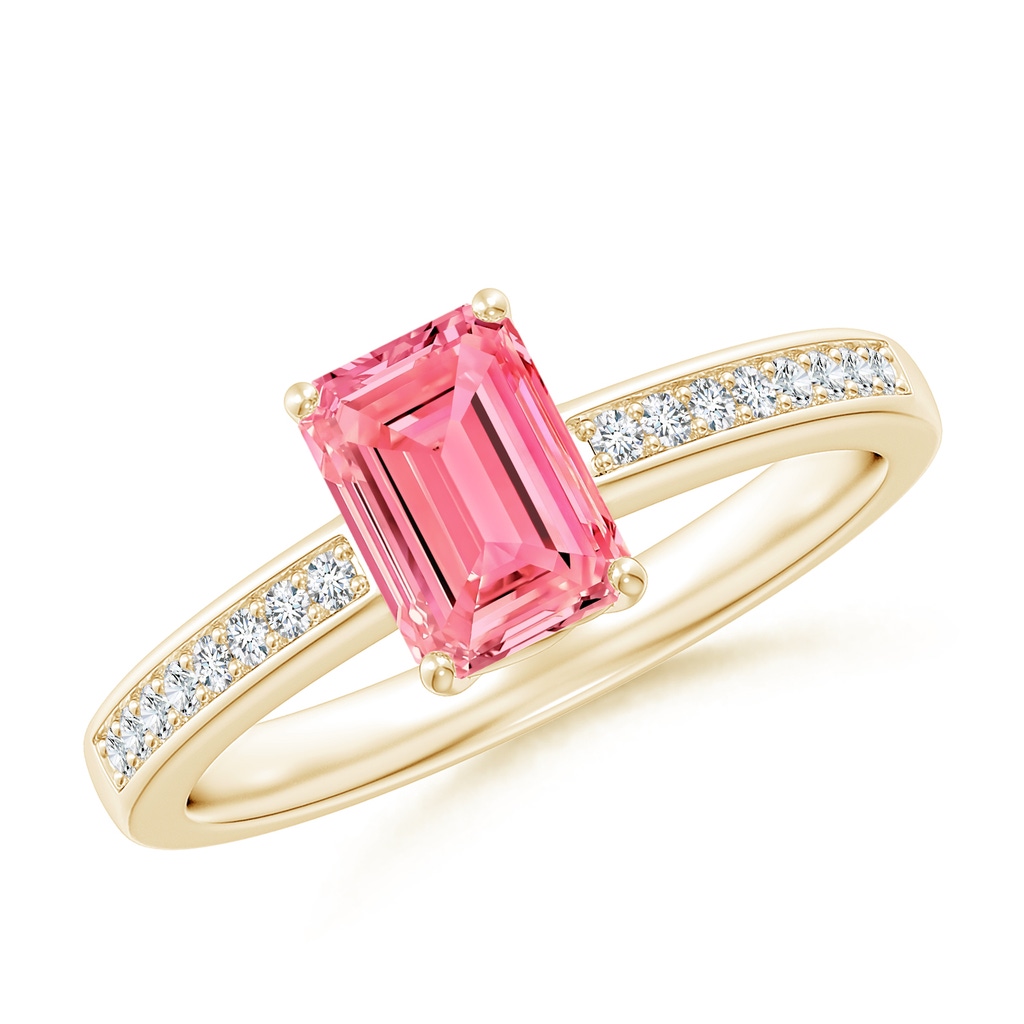 7x5mm AAAA Octagonal Fancy Intense Pink Diamond Cocktail Ring in Yellow Gold