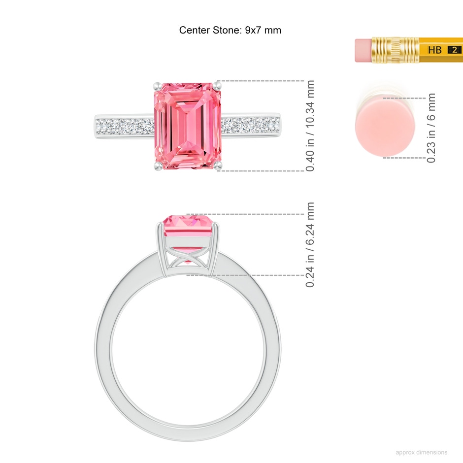 9x7mm AAAA Octagonal Fancy Intense Pink Diamond Cocktail Ring in White Gold ruler