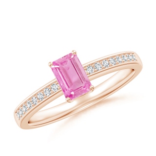 6x4mm A Octagonal Pink Sapphire Cocktail Ring with Diamonds in 9K Rose Gold