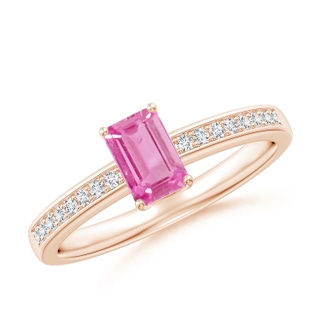 6x4mm AA Octagonal Pink Sapphire Cocktail Ring with Diamonds in 10K Rose Gold