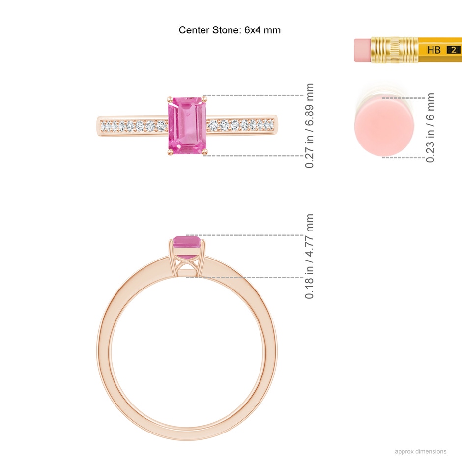 6x4mm AA Octagonal Pink Sapphire Cocktail Ring with Diamonds in 9K Rose Gold ruler