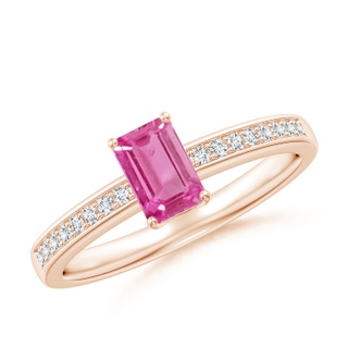 6x4mm AAA Octagonal Pink Sapphire Cocktail Ring with Diamonds in 9K Rose Gold