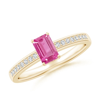 6x4mm AAA Octagonal Pink Sapphire Cocktail Ring with Diamonds in Yellow Gold