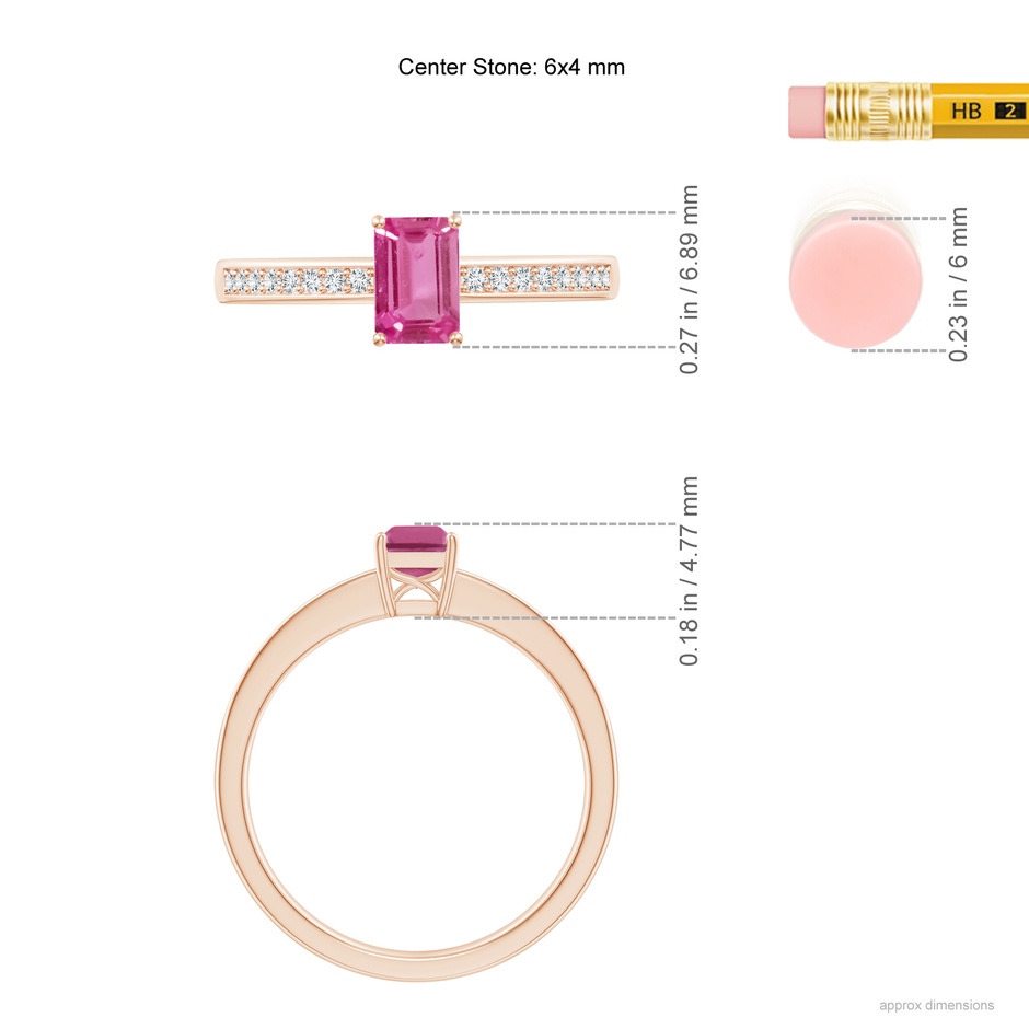 6x4mm AAAA Octagonal Pink Sapphire Cocktail Ring with Diamonds in Rose Gold ruler