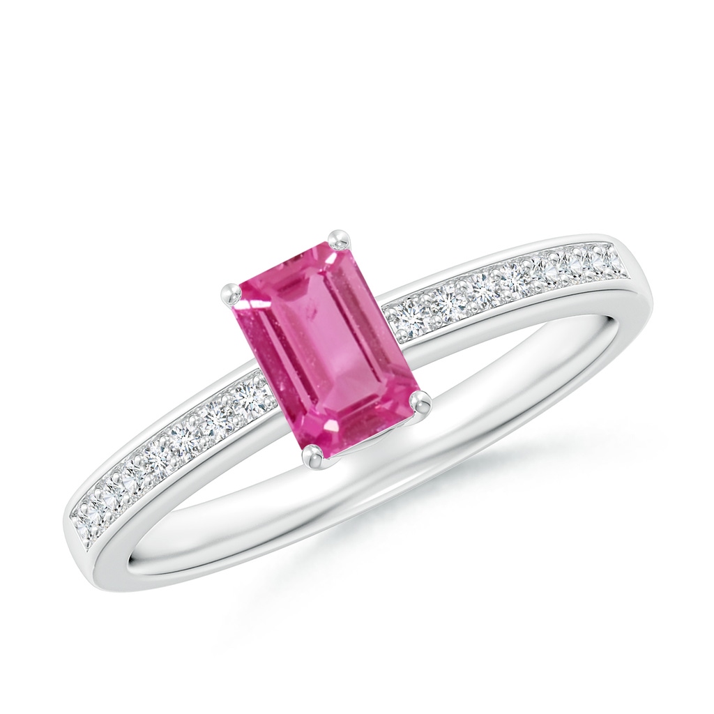 6x4mm AAAA Octagonal Pink Sapphire Cocktail Ring with Diamonds in White Gold