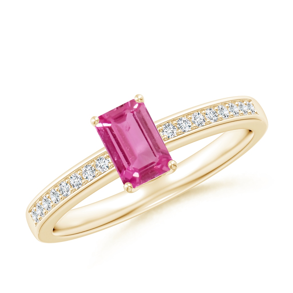 6x4mm AAAA Octagonal Pink Sapphire Cocktail Ring with Diamonds in Yellow Gold