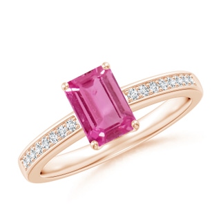 7x5mm AAAA Octagonal Pink Sapphire Cocktail Ring with Diamonds in Rose Gold