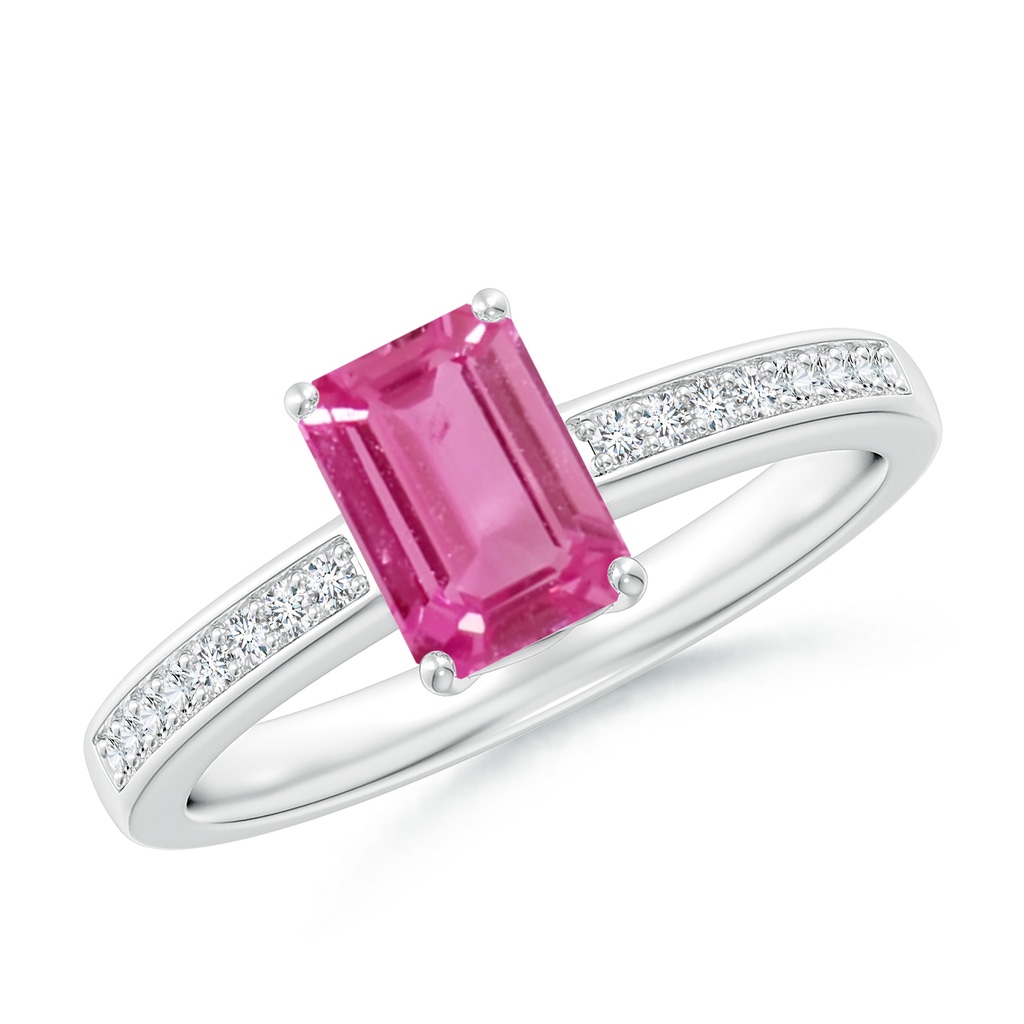 7x5mm AAAA Octagonal Pink Sapphire Cocktail Ring with Diamonds in White Gold 