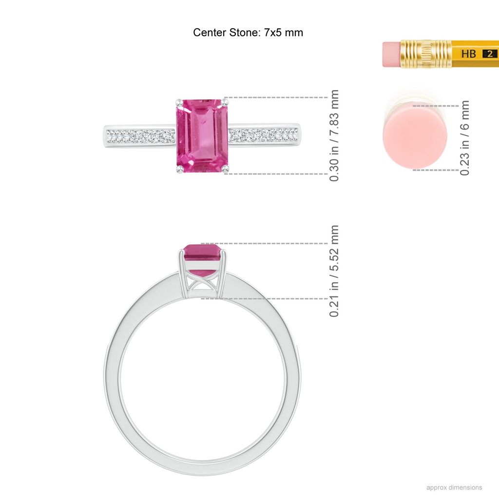 7x5mm AAAA Octagonal Pink Sapphire Cocktail Ring with Diamonds in White Gold Ruler