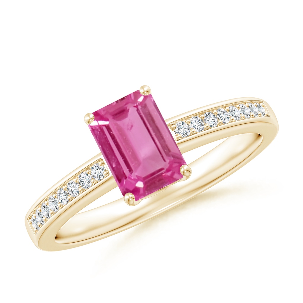 7x5mm AAAA Octagonal Pink Sapphire Cocktail Ring with Diamonds in Yellow Gold