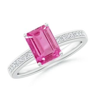 8x6mm AAA Octagonal Pink Sapphire Cocktail Ring with Diamonds in P950 Platinum